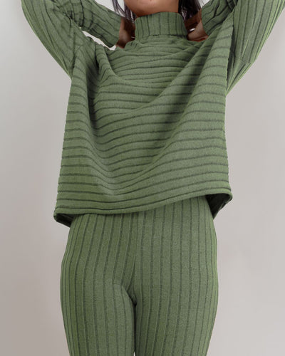 Soft Lounge ribbed knit turtle neck pullover - OliveS - Seamless Lingerie